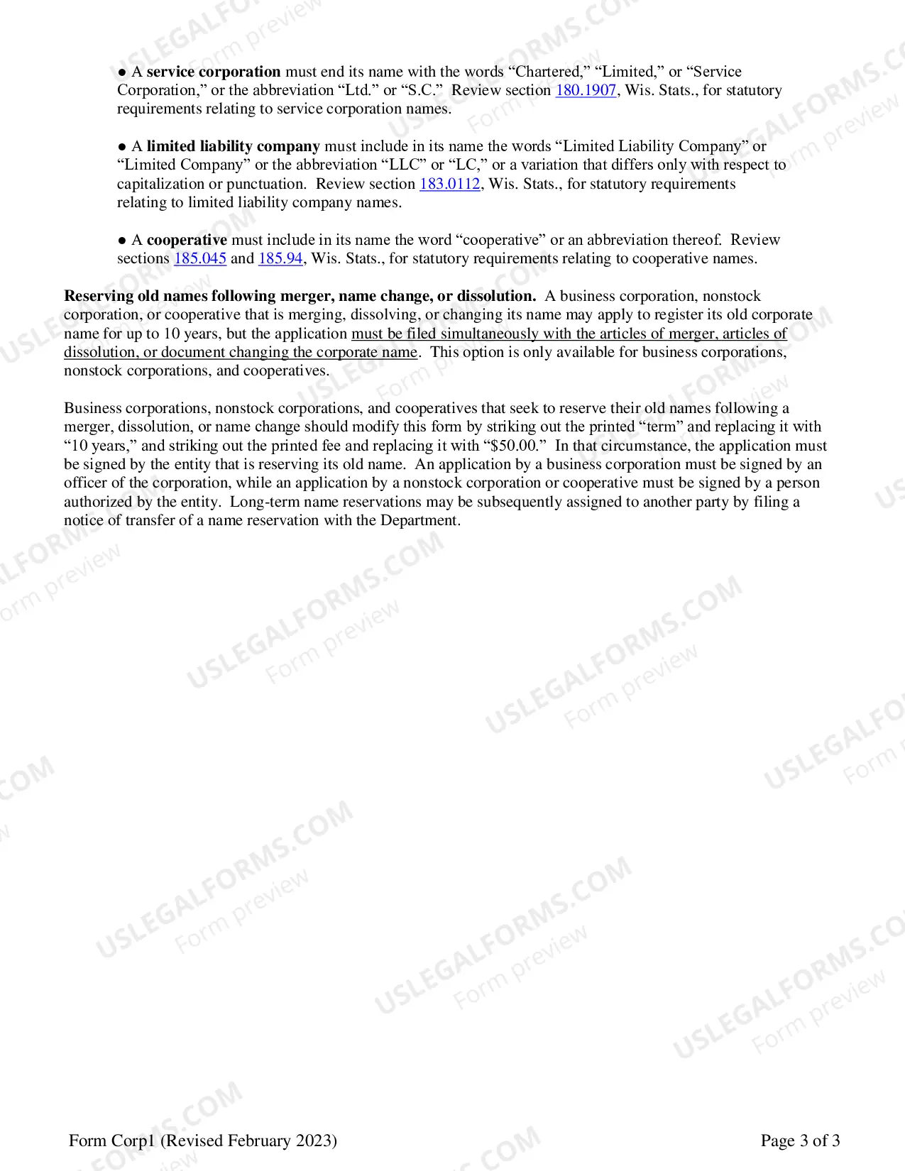 Preview Application of Name Reservation