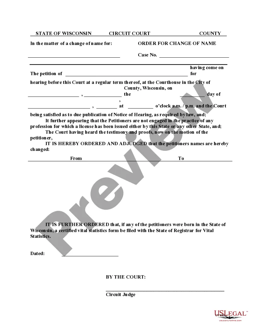 Preview Order for Change of Name for Family