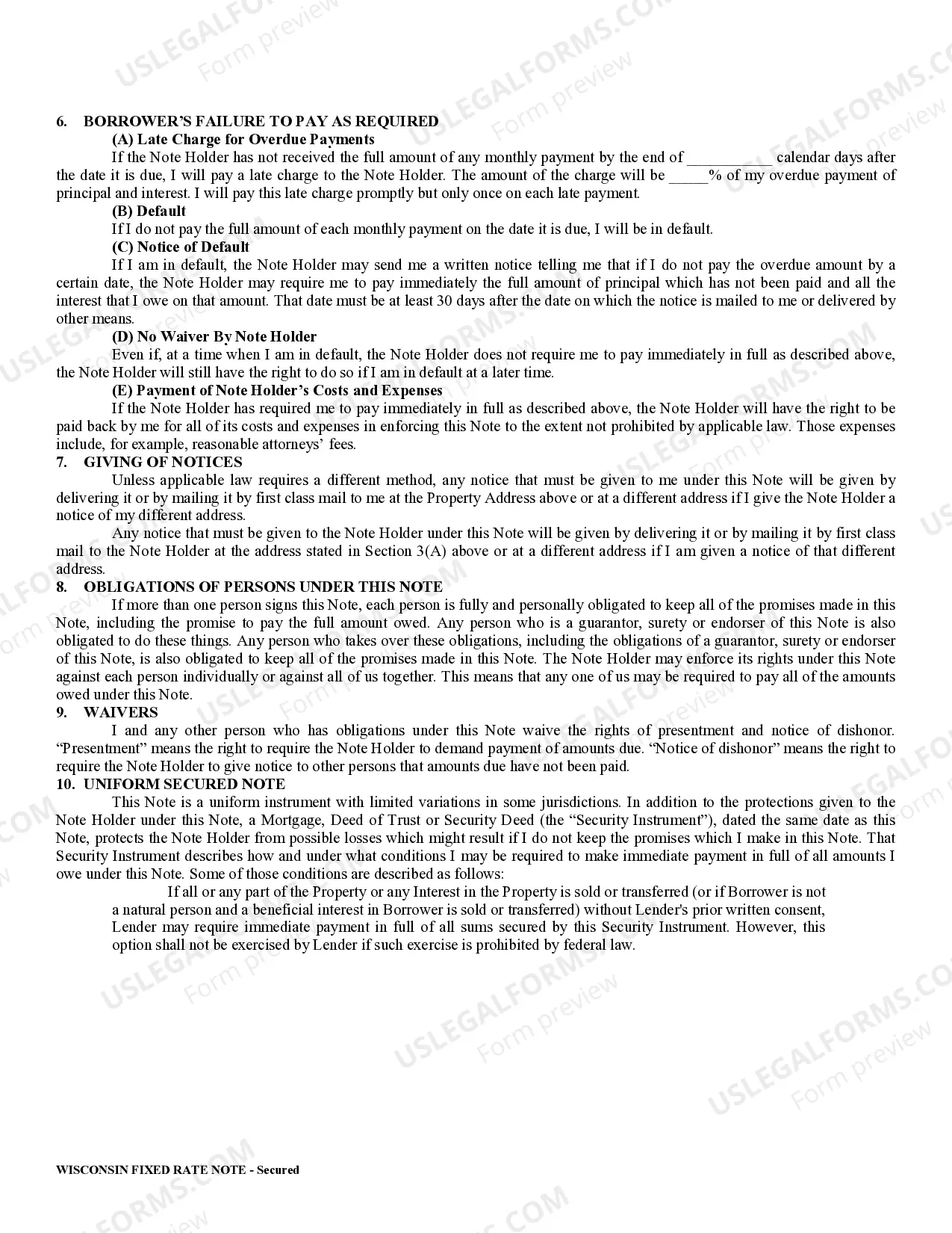 Preview Wisconsin Secured Promissory Note