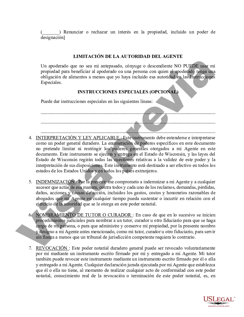 Preview Poder general duradero para la propiedad y las finanzas o efectivo financiero en caso de incapacidad