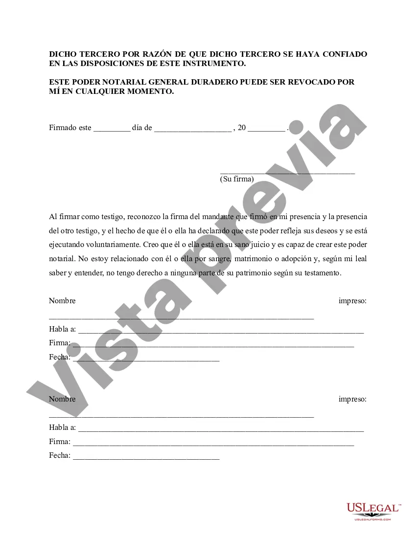 Preview Poder general duradero para la propiedad y las finanzas o efectivo financiero en caso de incapacidad