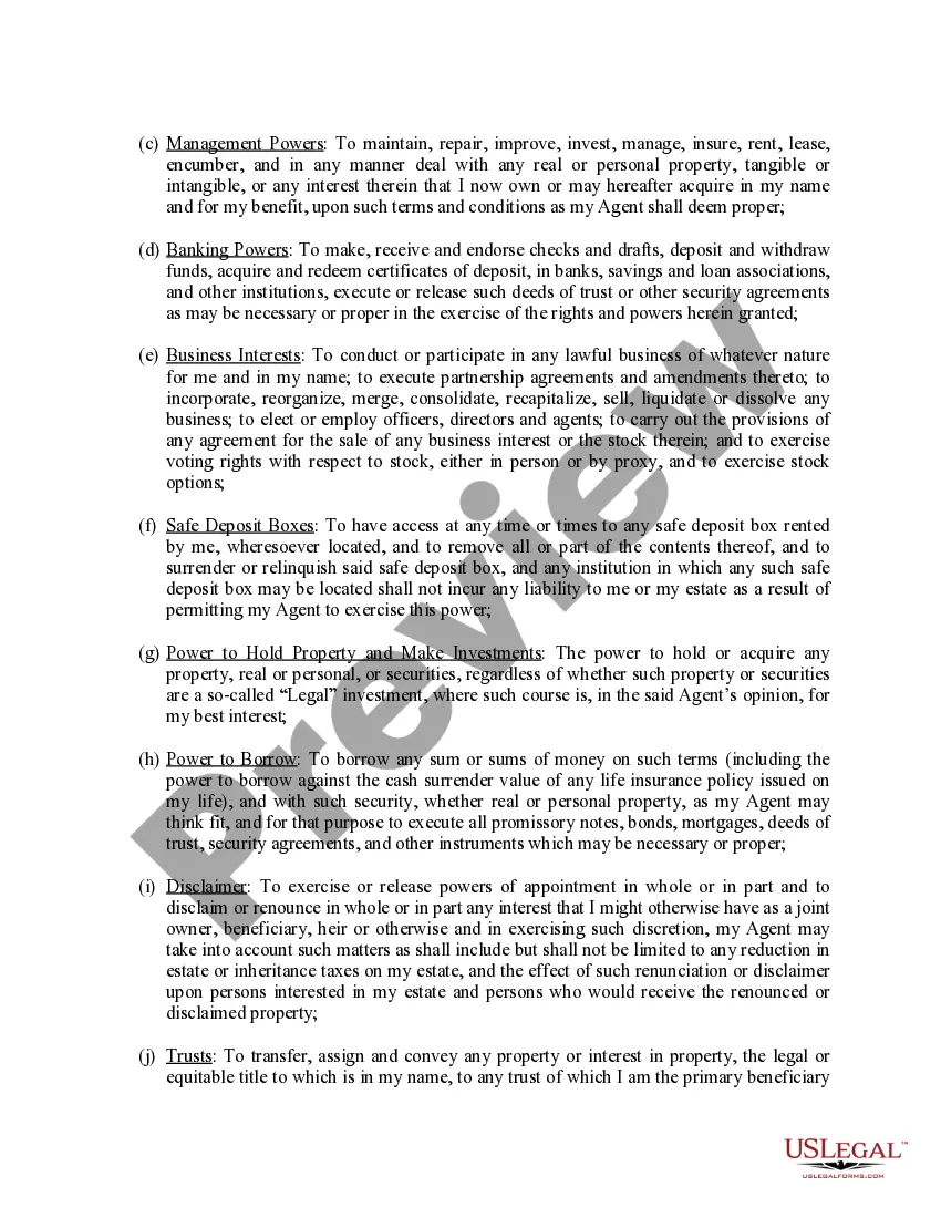 Preview General Durable Power of Attorney for Property and Finances or Financial Effective upon Disability