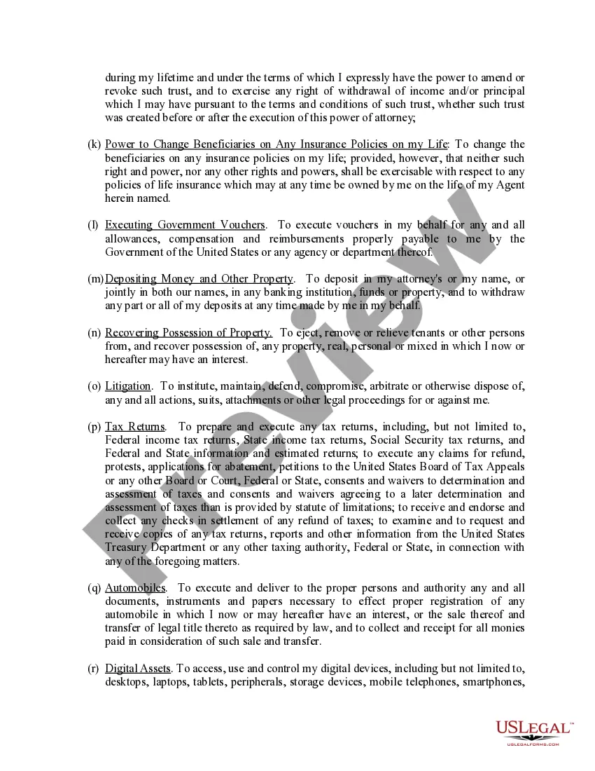 Preview General Durable Power of Attorney for Property and Finances or Financial Effective upon Disability