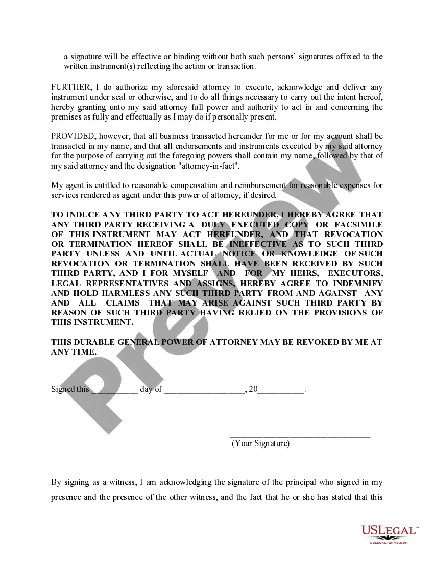 Preview General Durable Power of Attorney for Property and Finances or Financial Effective upon Disability