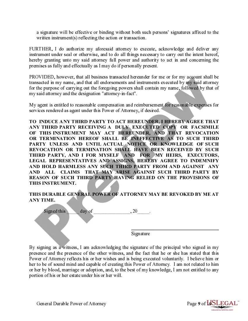 Preview General Durable Power of Attorney for Property and Finances or Financial Effective Immediately