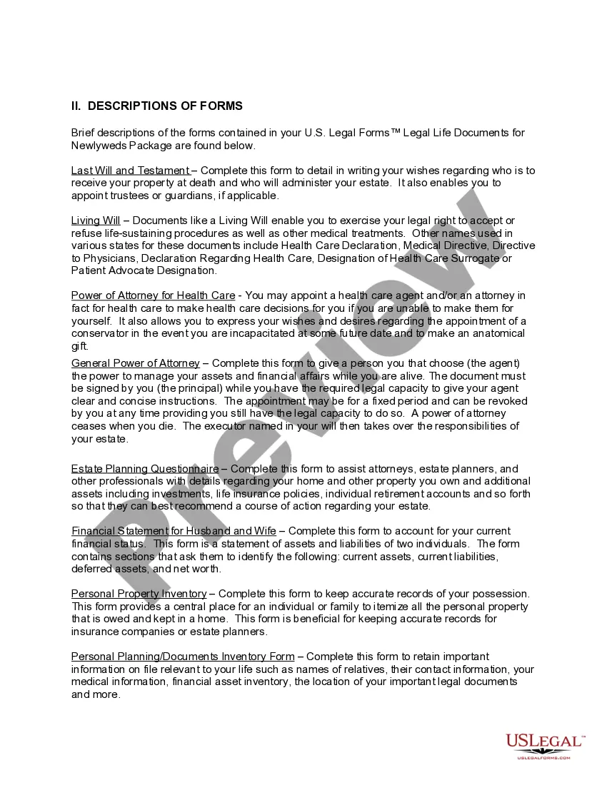 Preview Wisconsin Essential Legal Life Documents for Newlyweds