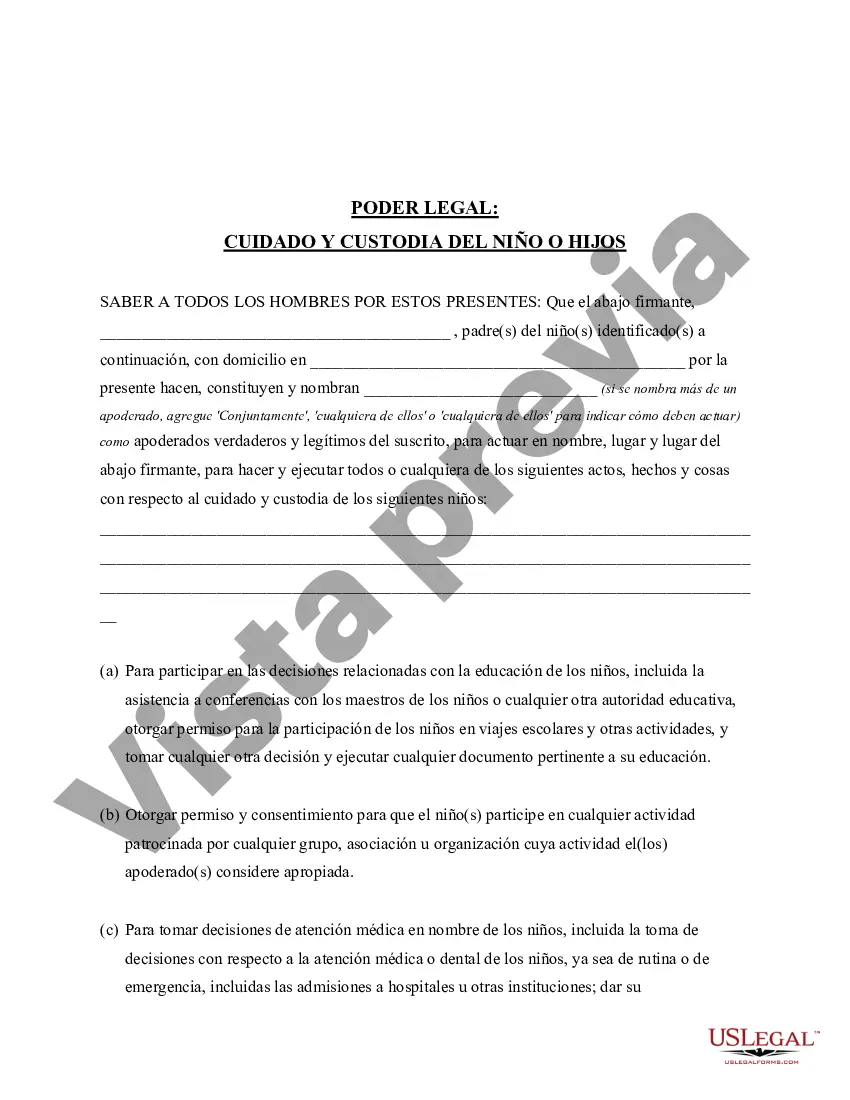 Preview Poder General para el Cuidado y Custodia del Hijo o Hijos