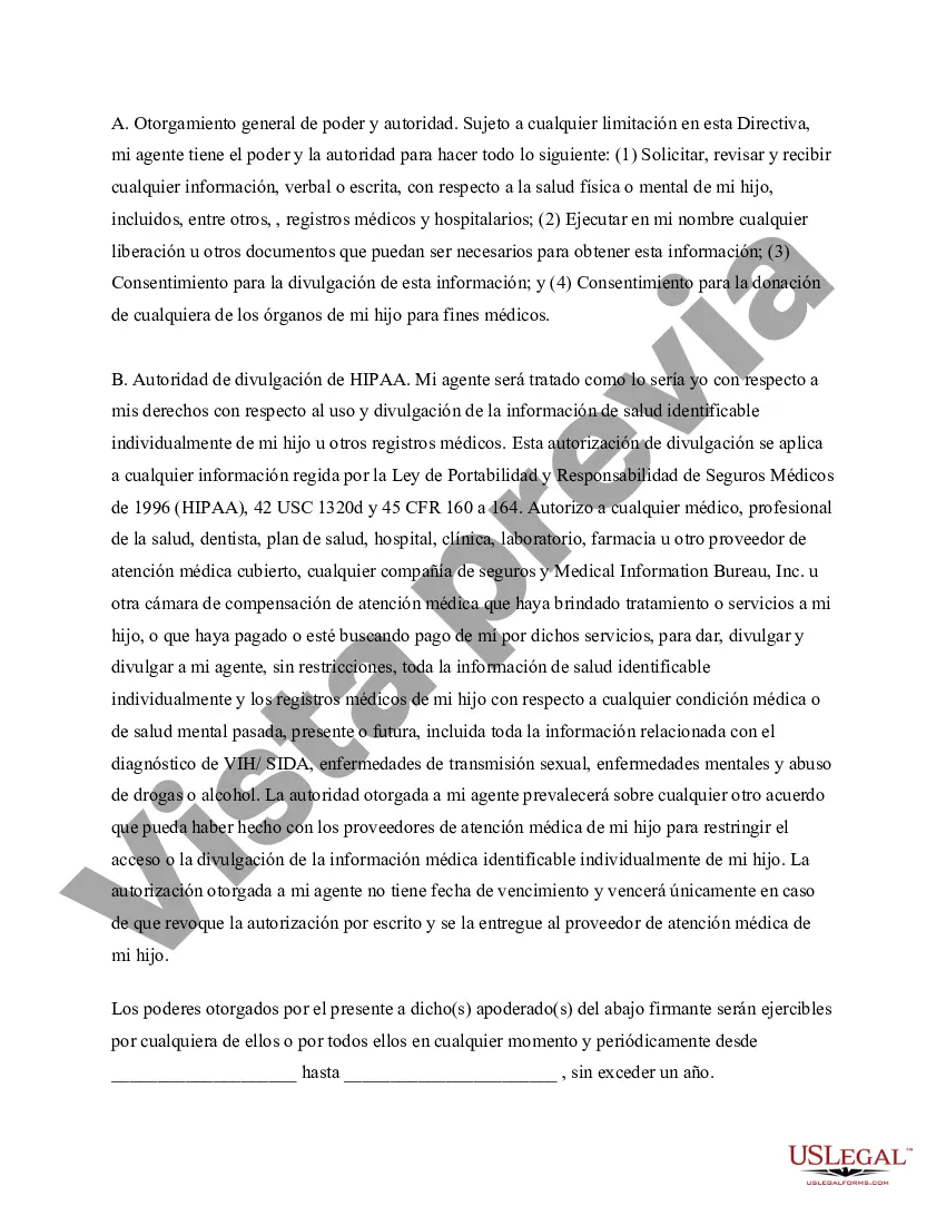 Preview Poder General para el Cuidado y Custodia del Hijo o Hijos