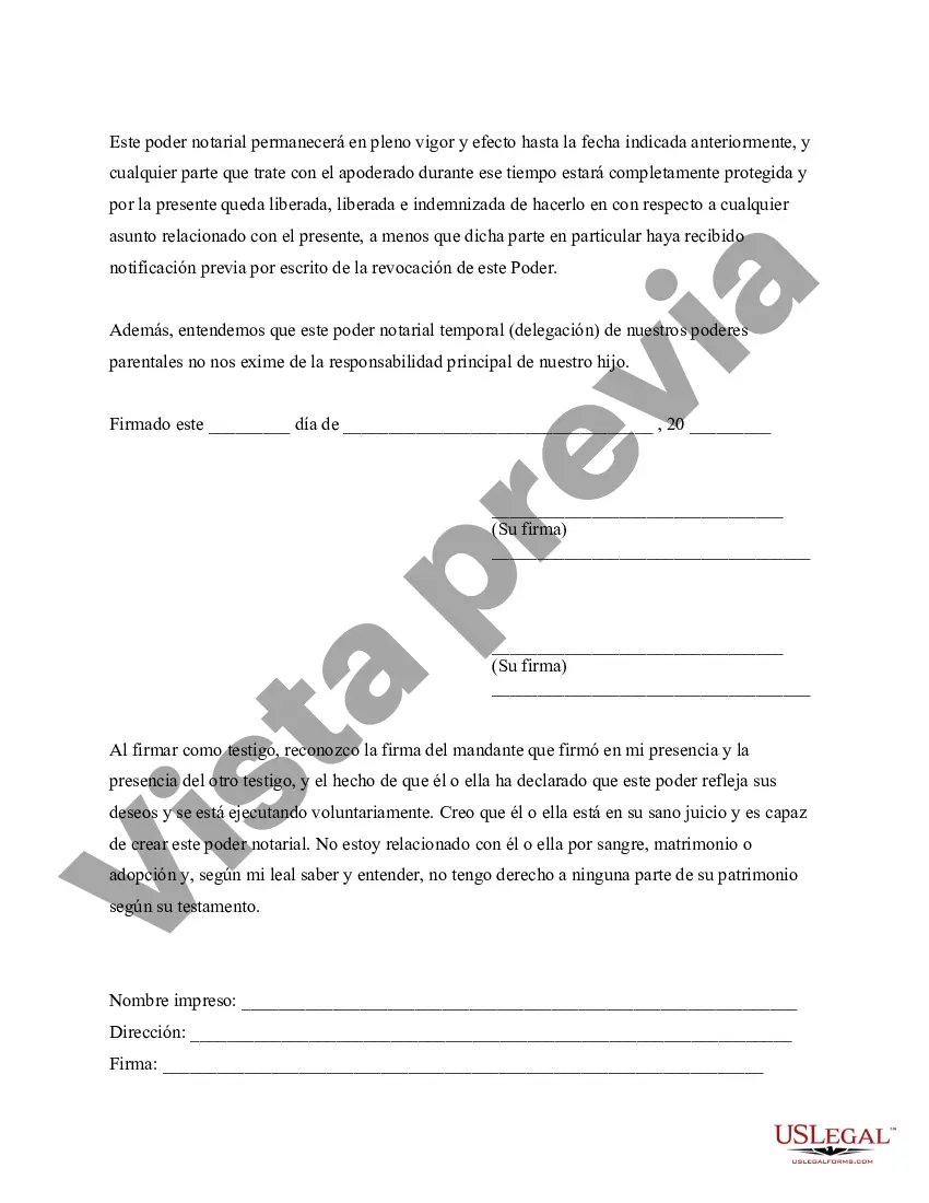 Preview Poder General para el Cuidado y Custodia del Hijo o Hijos