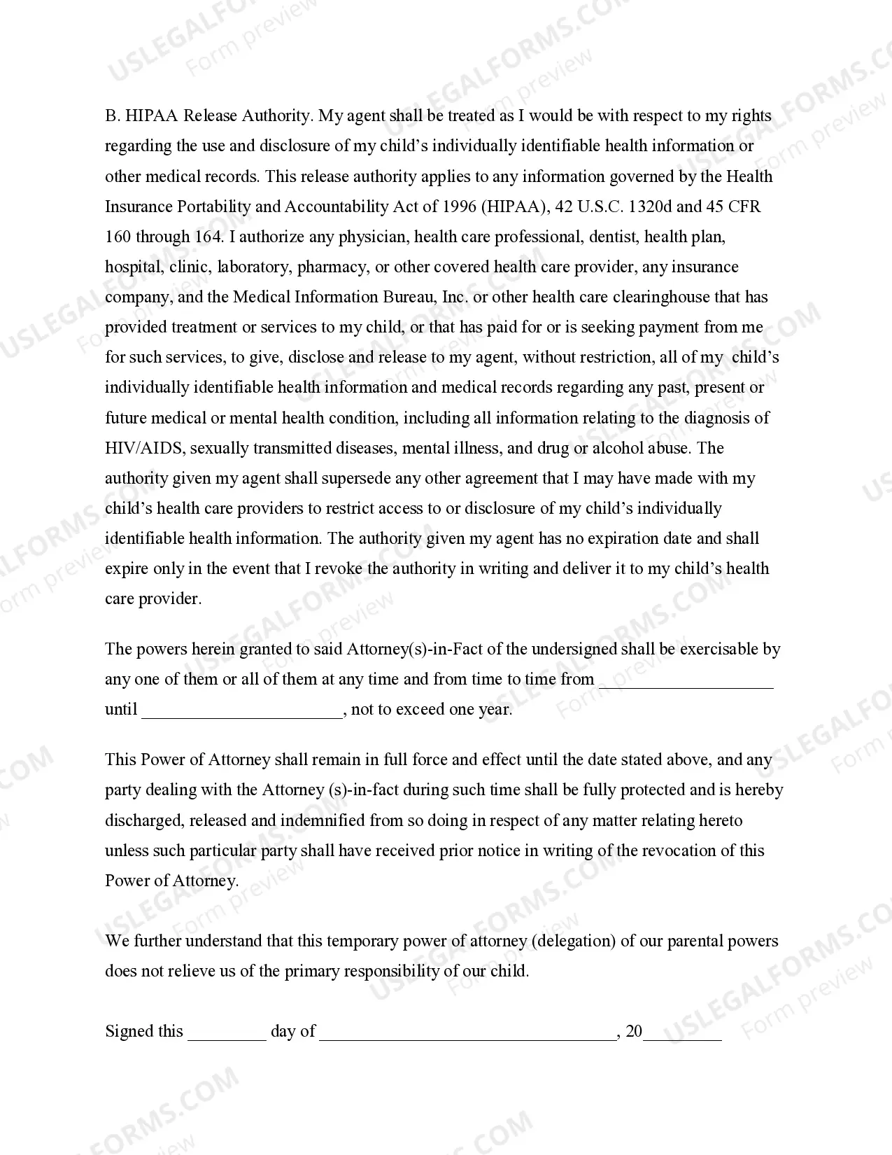 Preview General Power of Attorney for Care and Custody of Child or Children