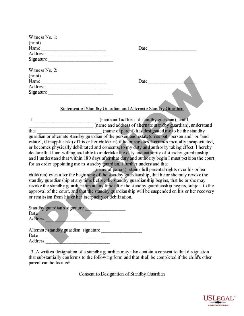 Preview Statutory Designation of Standby Guardian of Minor