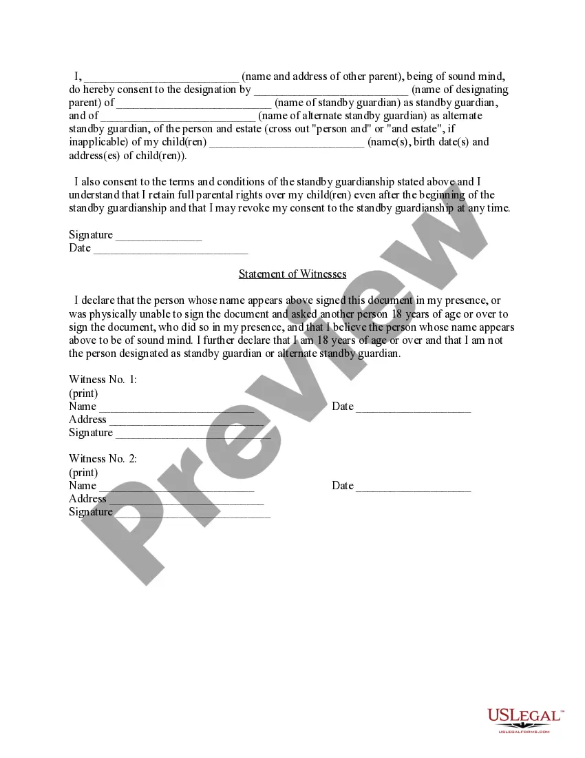 Preview Statutory Designation of Standby Guardian of Minor