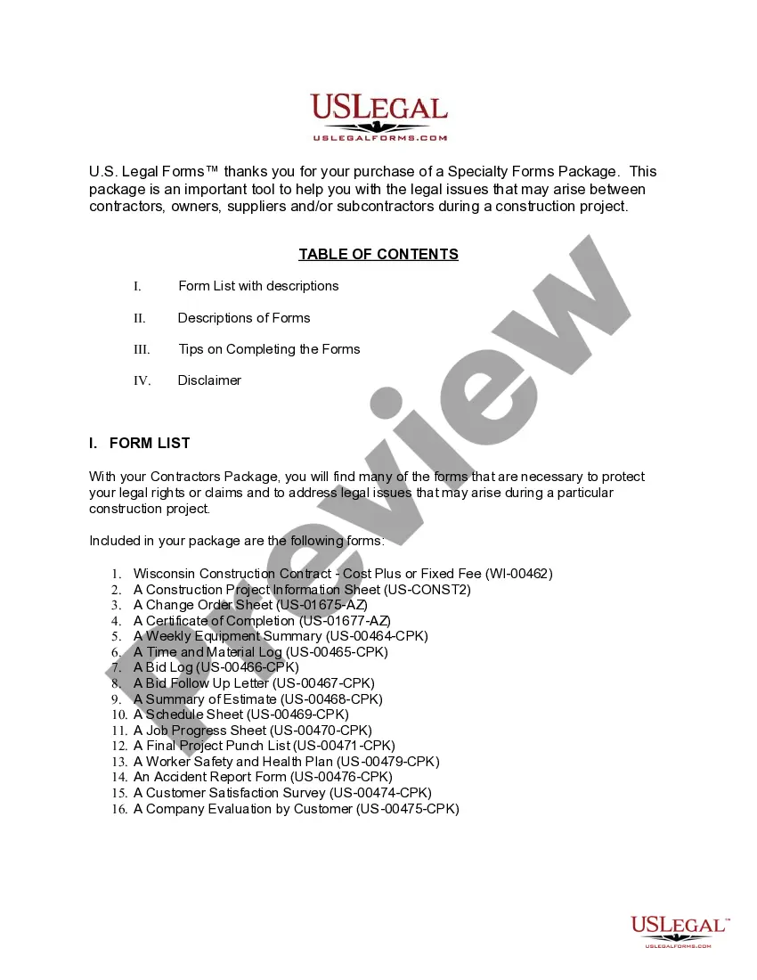 Get Wisconsin Contractors Forms Package Preview Wisconsin Contractors Forms Package