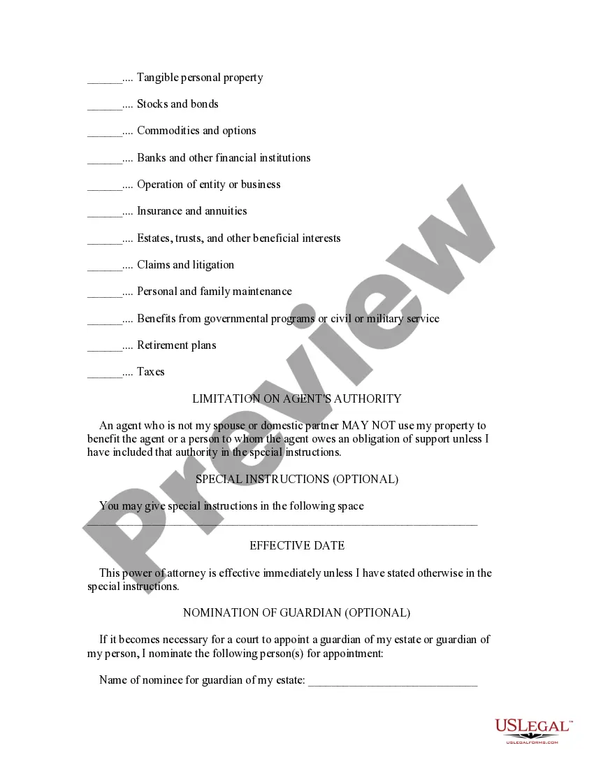 Preview Statutory General Power of Attorney with Durable Provisions - Basic Power of Attorney for Finances and Property