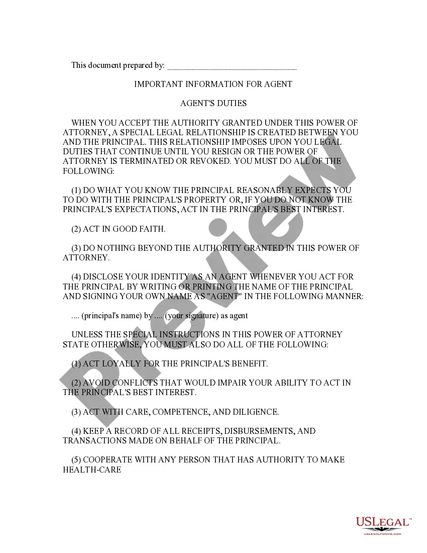 Preview Statutory General Power of Attorney with Durable Provisions - Basic Power of Attorney for Finances and Property