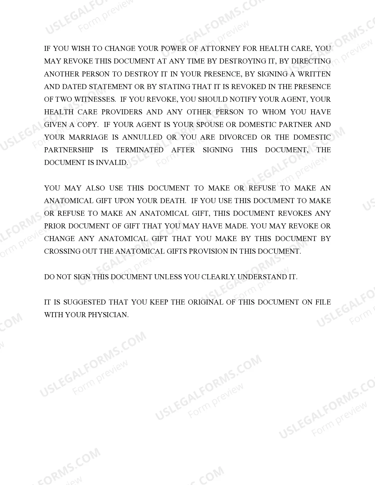 Preview Statutory Power of Attorney for Health Care