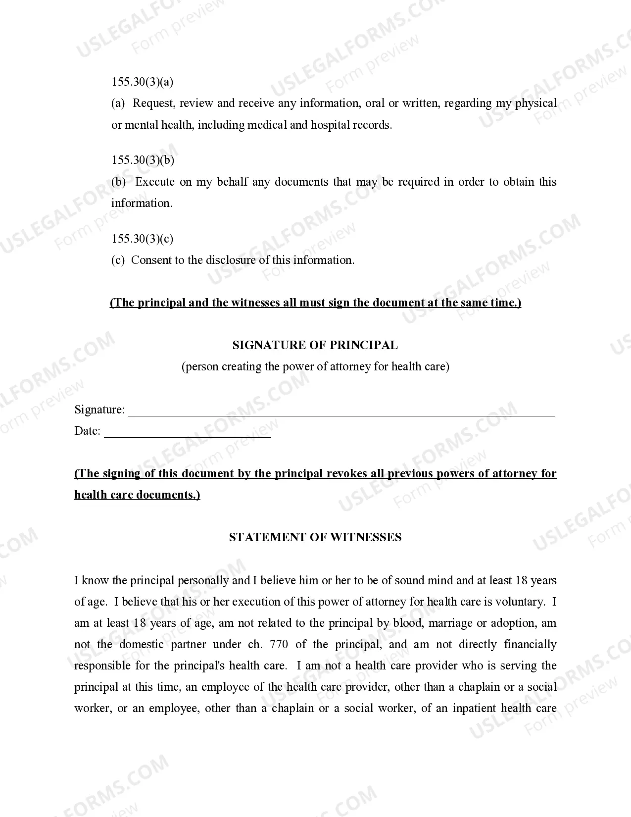 Preview Statutory Power of Attorney for Health Care