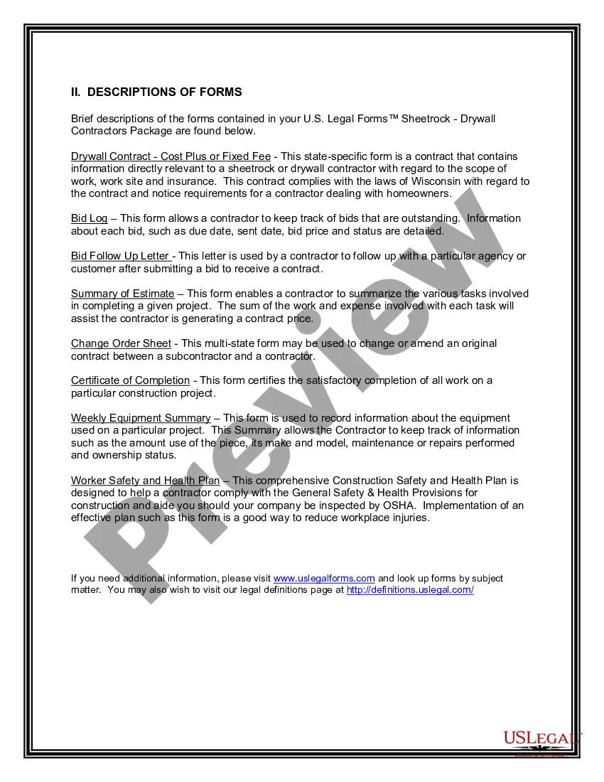 Preview Wisconsin Sheetrock Drywall Contractor Package