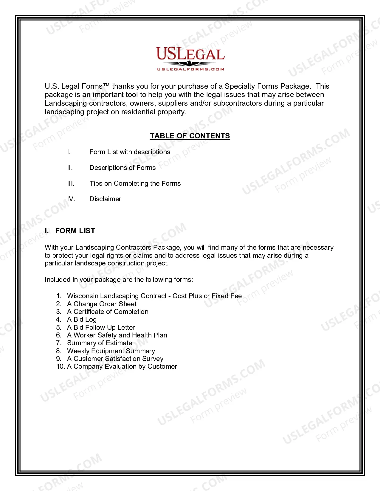 Preview Wisconsin Landscaping Contractor Package