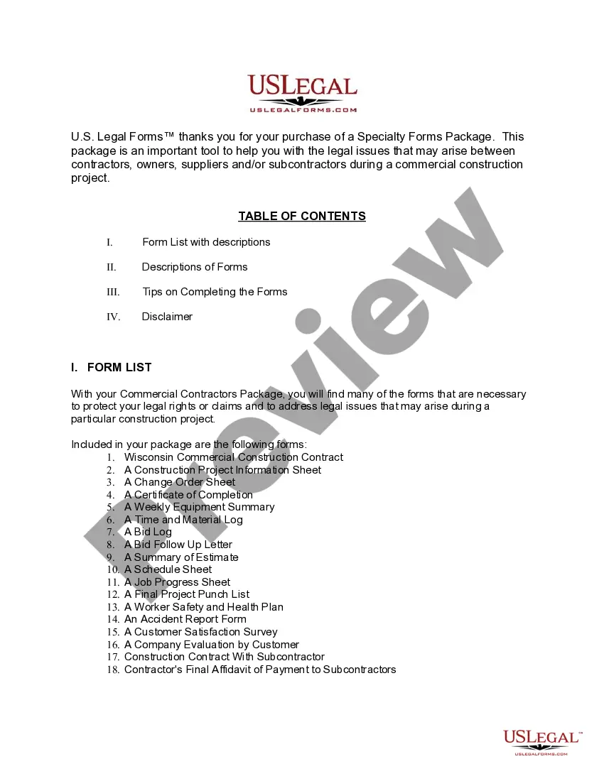 Preview Wisconsin Commercial Contractor Package