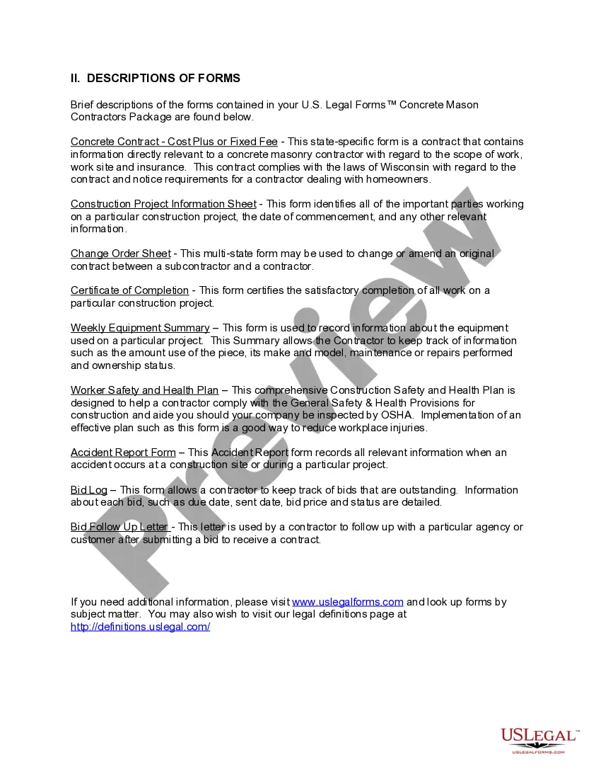 Get Wisconsin Concrete Mason Contractor Package Preview Wisconsin Concrete Mason Contractor Package