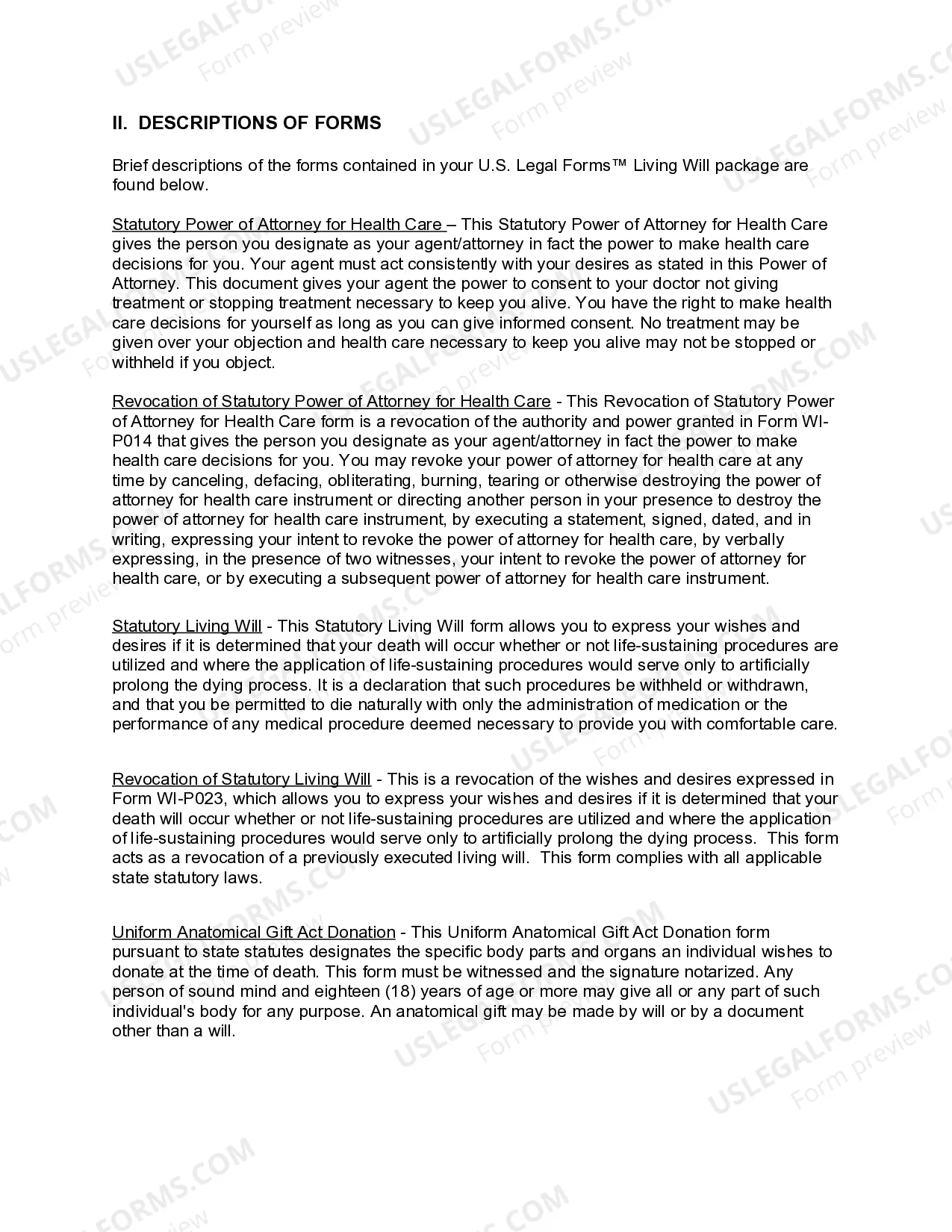 Preview Wisconsin Living Wills and Health Care Package