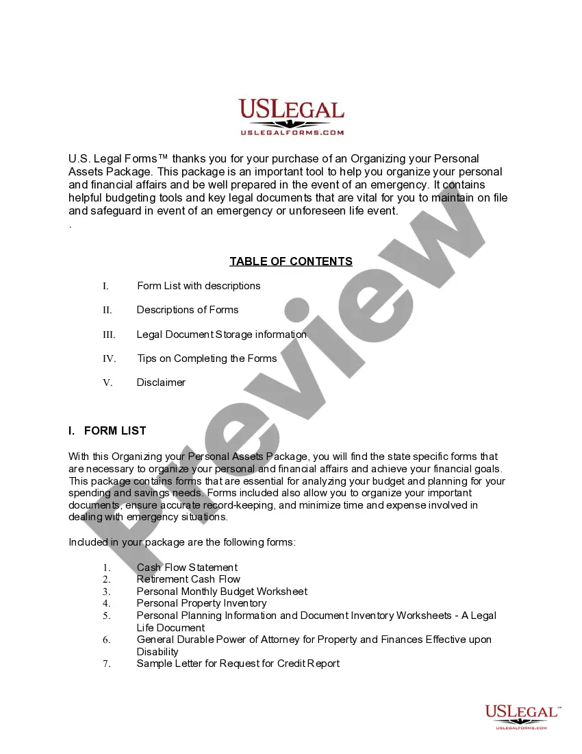 Preview Wisconsin Organizing your Personal Assets Package