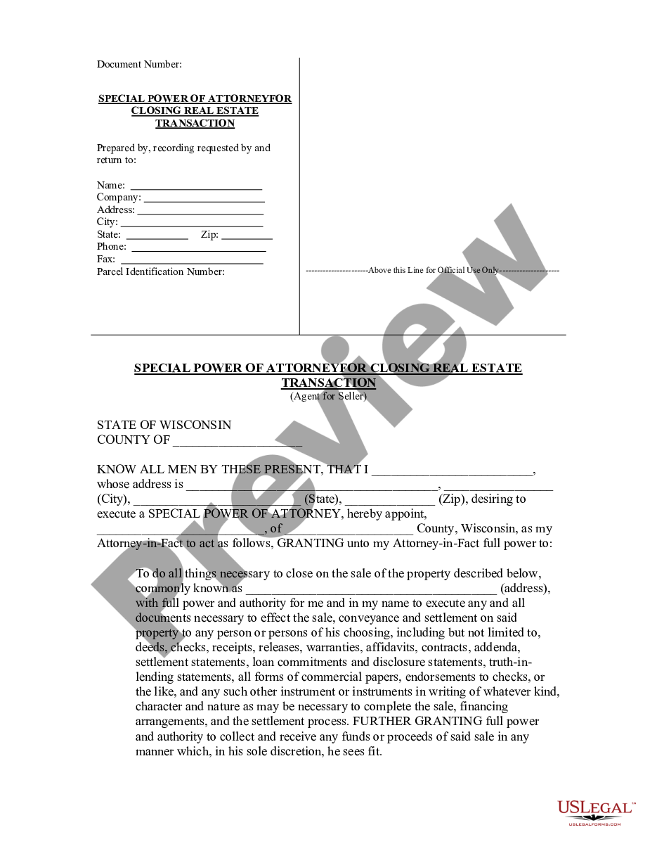 form Special or Limited Power of Attorney for Real Estate Sales Transaction By Seller preview