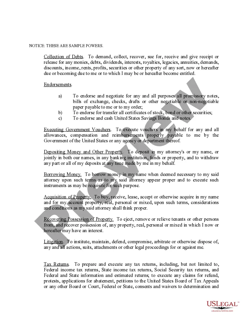 Preview Limited Power of Attorney where you Specify Powers with Sample Powers Included