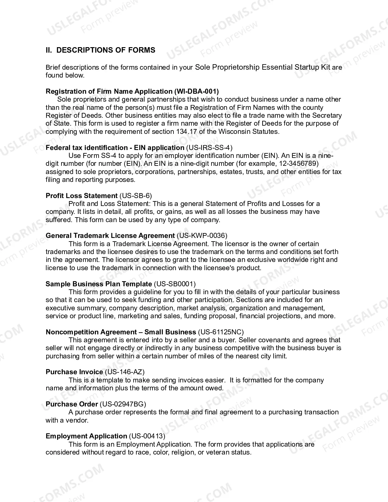 Preview Wisconsin Sole Proprietorship Essential Startup Kit