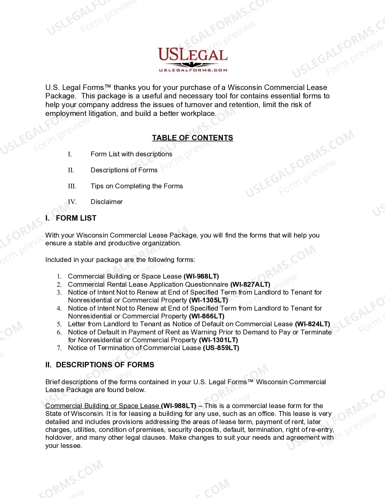 Preview Wisconsin Commercial Lease Package