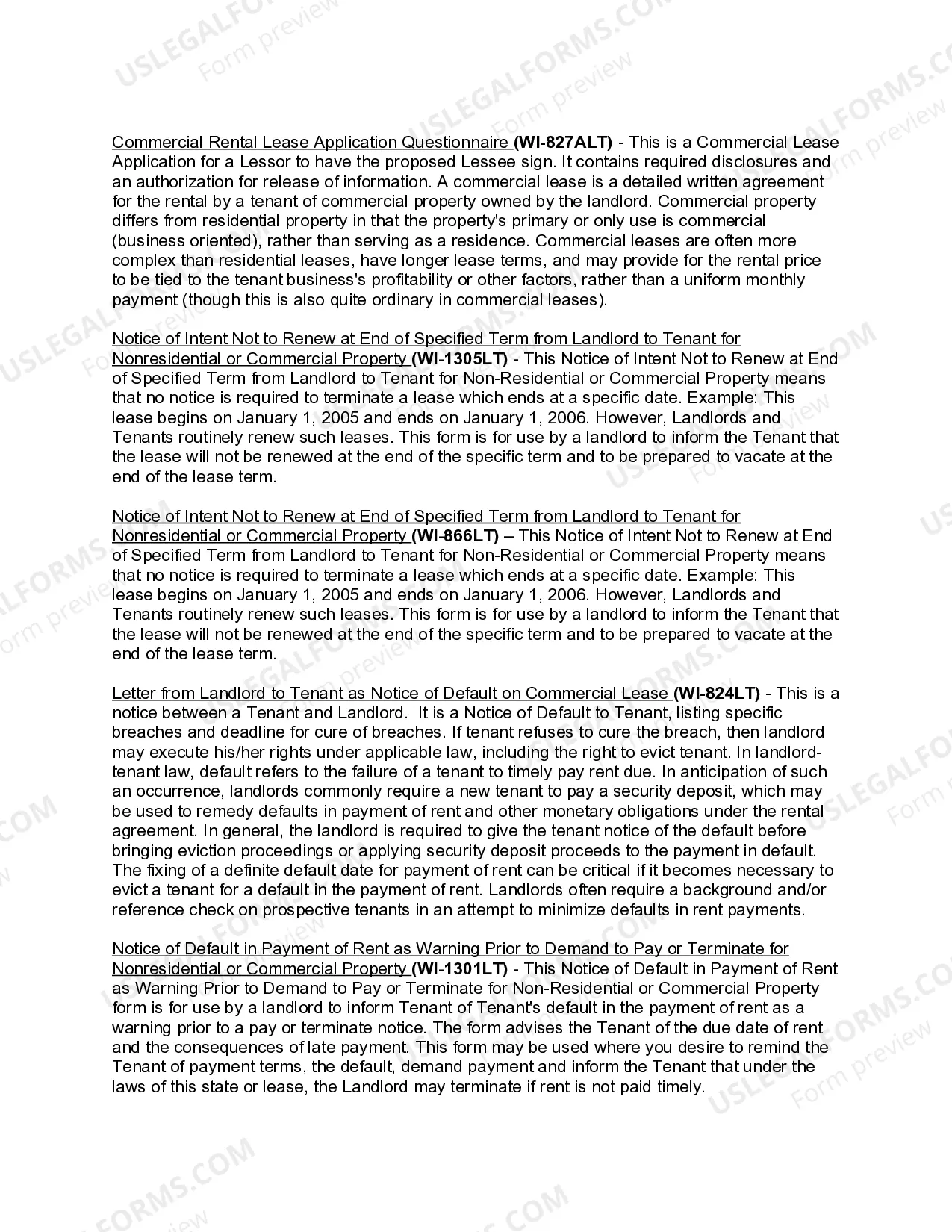 Preview Wisconsin Commercial Lease Package