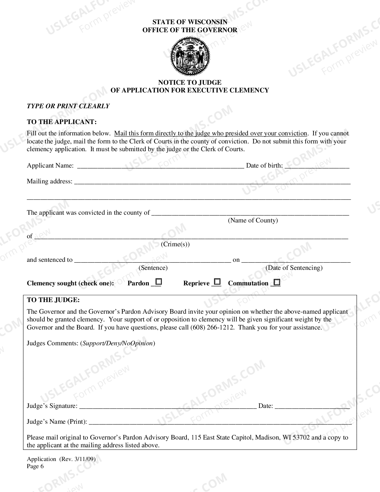 Executive Clemency Wisconsin Application Form US Legal Forms