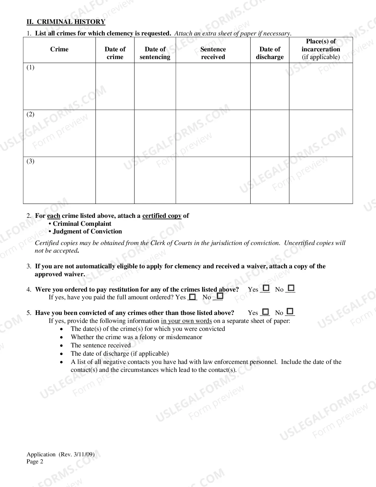 Preview Application for Executive Clemency