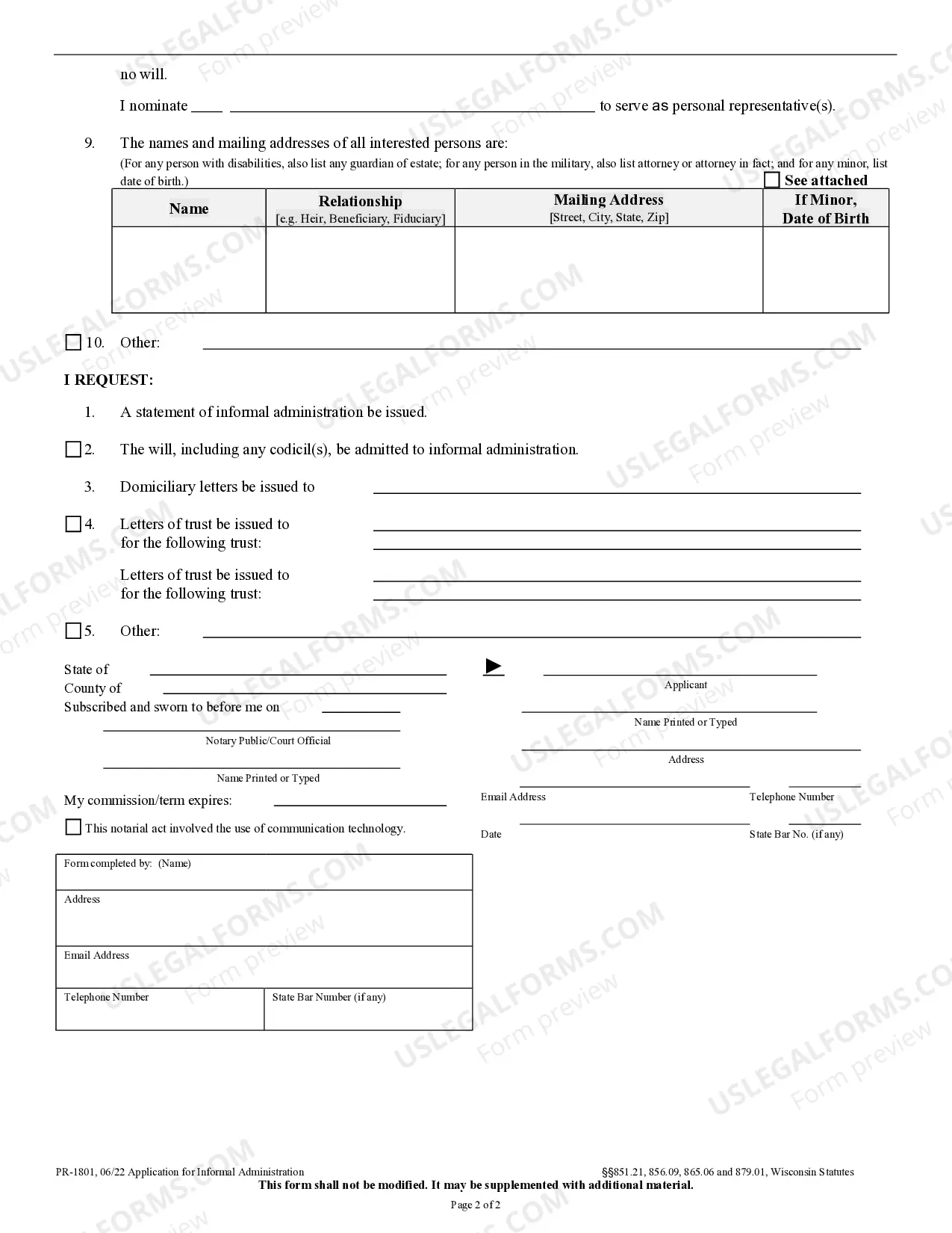 Preview Application for Informal Administration