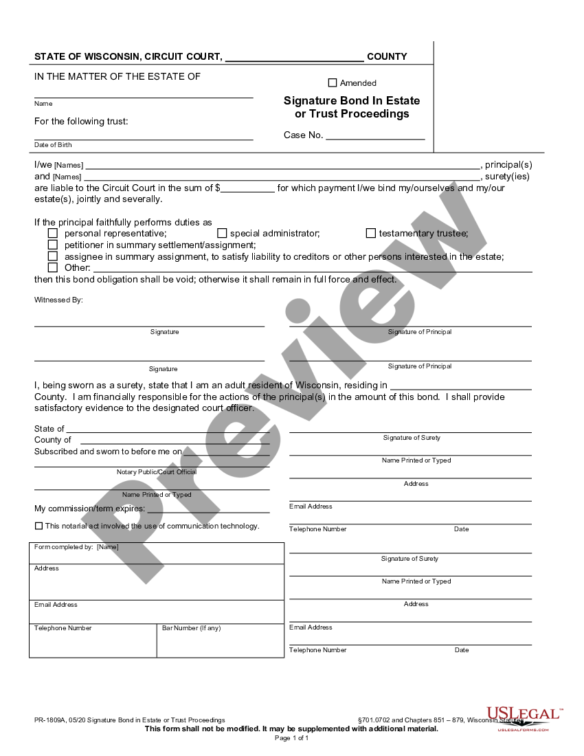 Wisconsin Signature Bond - Wisconsin Signature Bond Rules | US Legal Forms