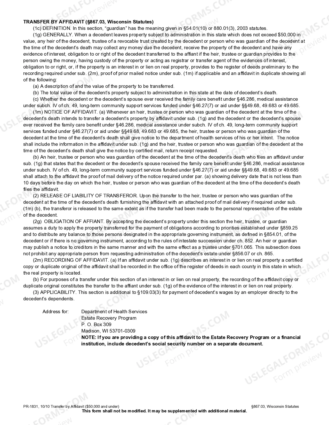 Preview Transfer by Affidavit - and $50,000 and under