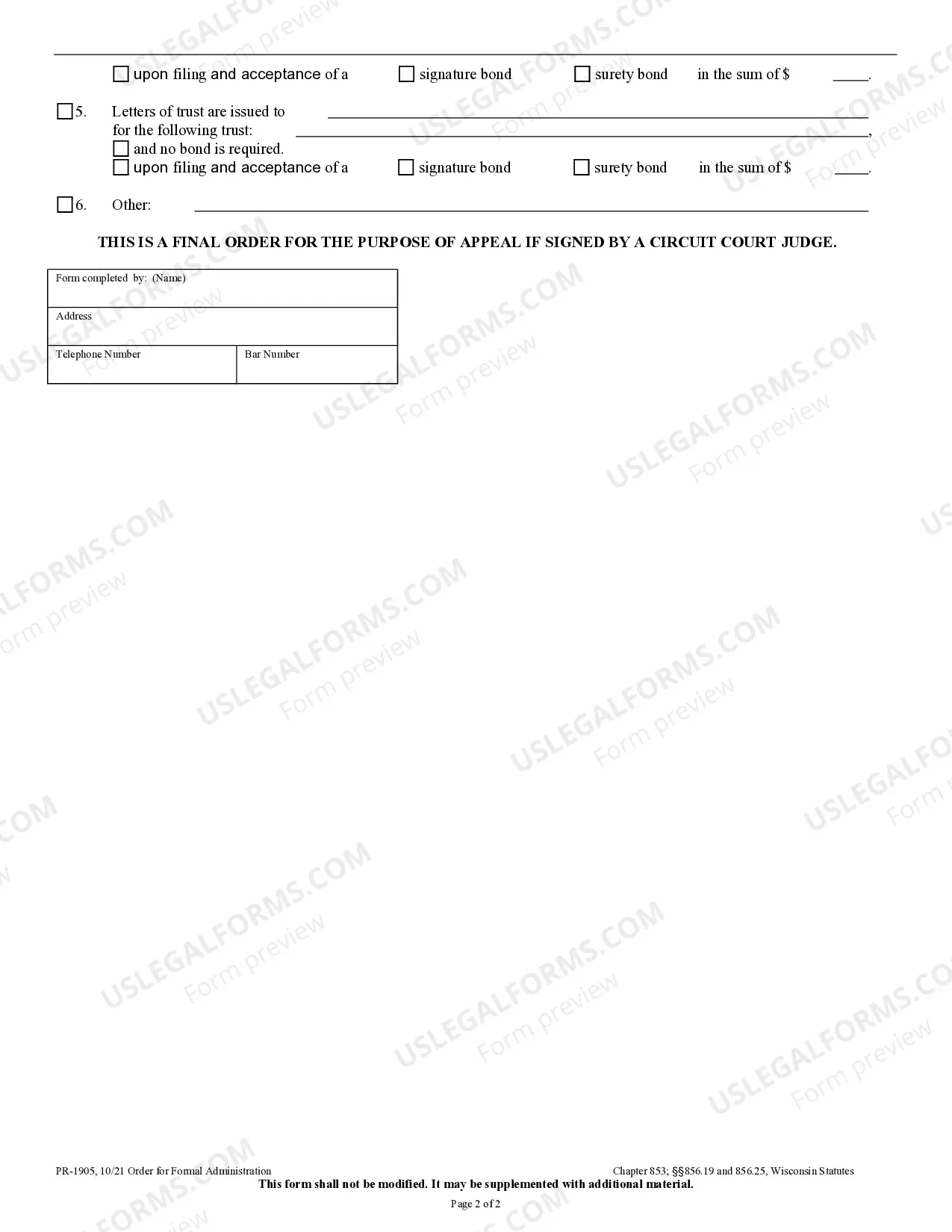 Preview Order for Formal Administration
