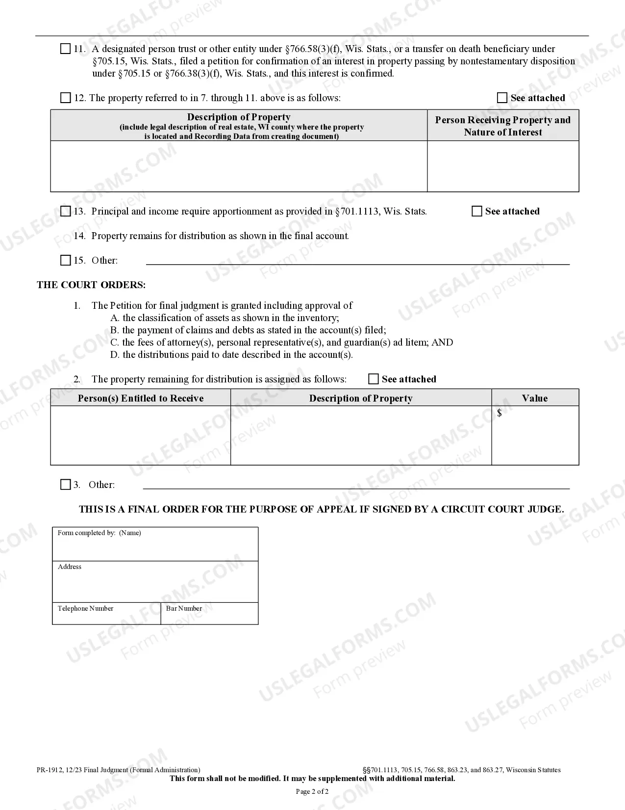 Preview Final Judgment - Formal Administration