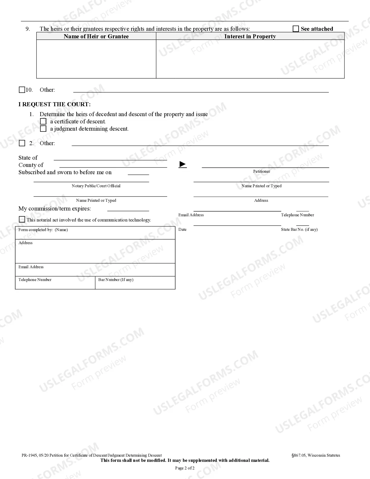 Preview Petition for Certificate of Descent Judgment Determining Descent