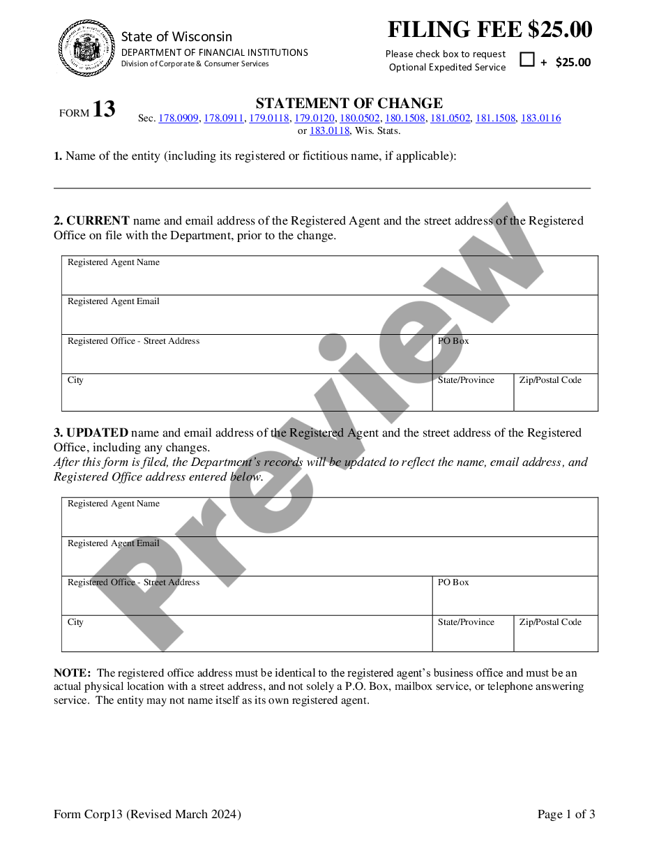 page 0 Wisconsin Change of Registered Agent preview