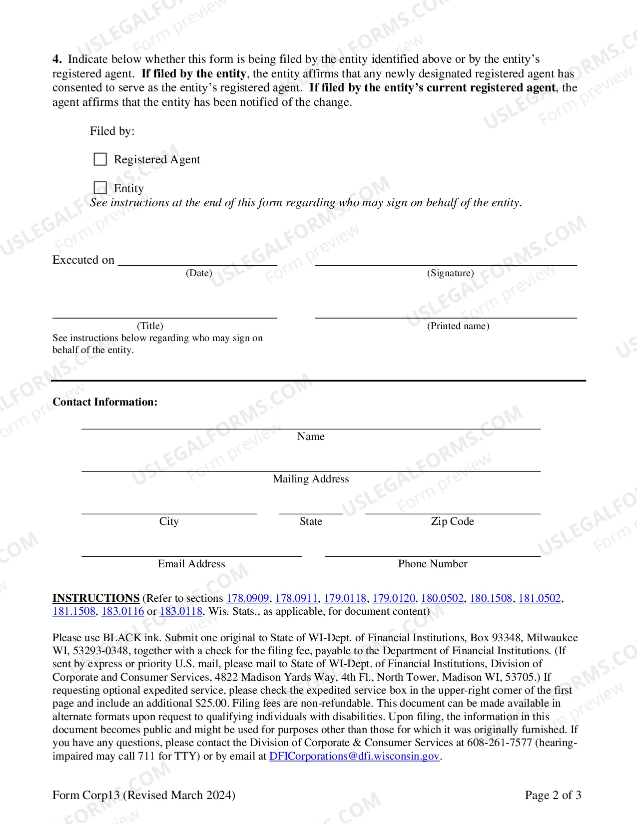 Preview Wisconsin Change of Registered Agent