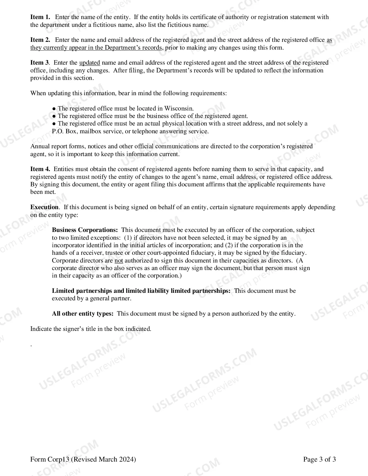 Preview Wisconsin Change of Registered Agent