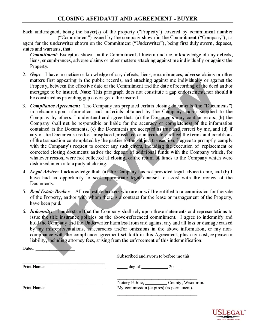 Get Closing Affidavit and Agreement - Buyer Preview Closing Affidavit and Agreement - Buyer