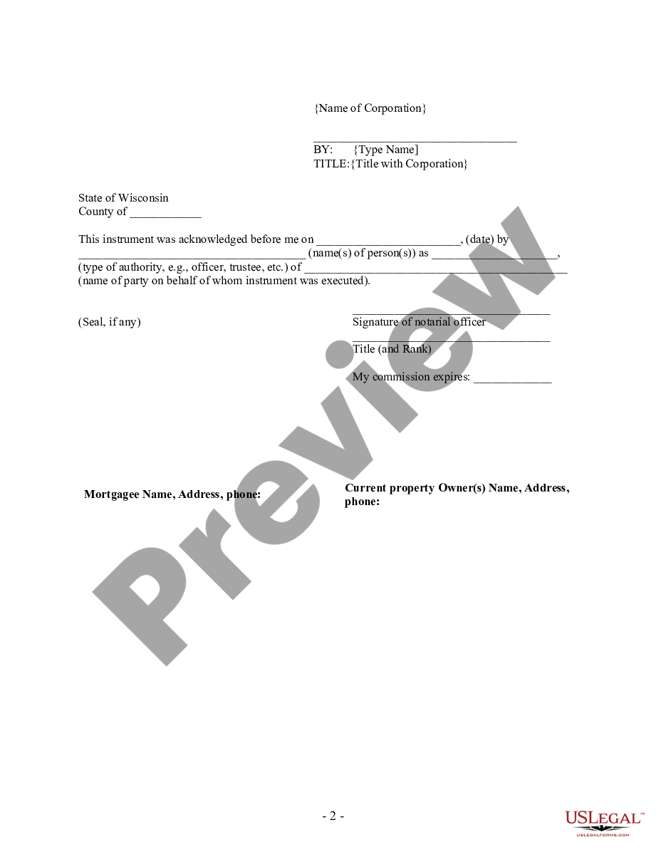 page 1 Satisfaction, Release or Cancellation of Mortgage by Corporation preview