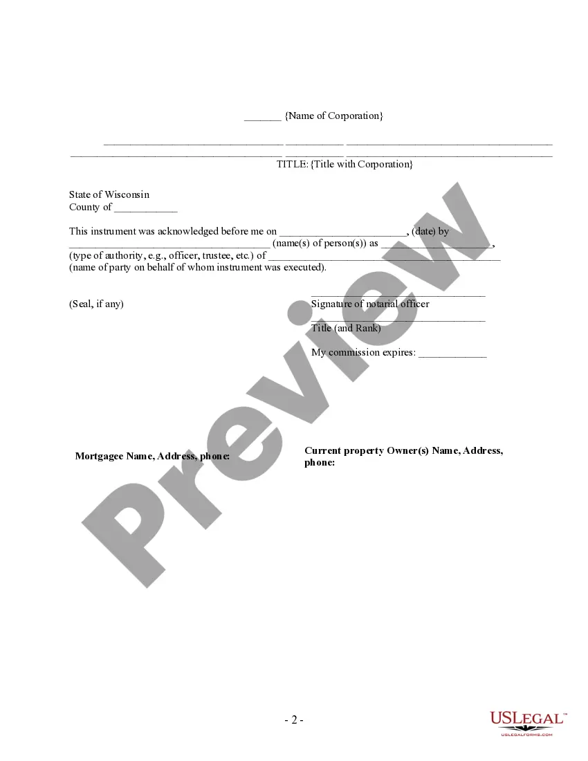 Preview Satisfaction, Release or Cancellation of Mortgage by Corporation