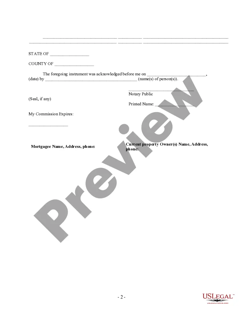 Preview Partial Release of Property From Mortgage by Individual Holder