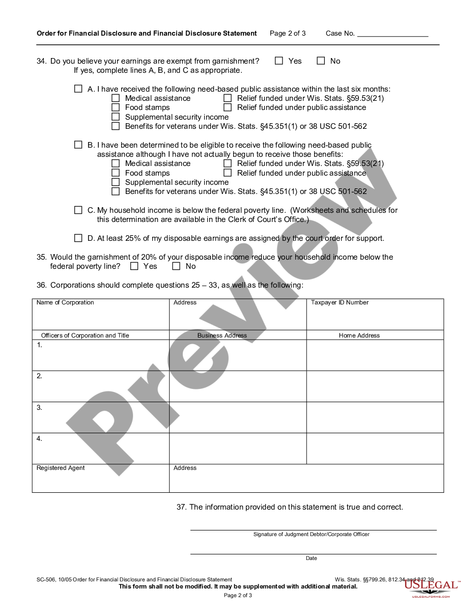 page 1 Order for Financial Disclosure and Financial Disclosure Statement preview