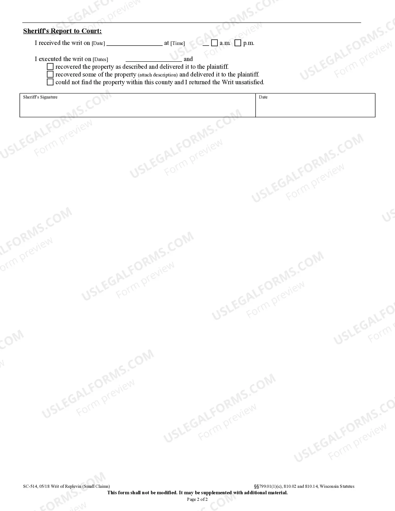 Preview Writ of Replevin or Repossession