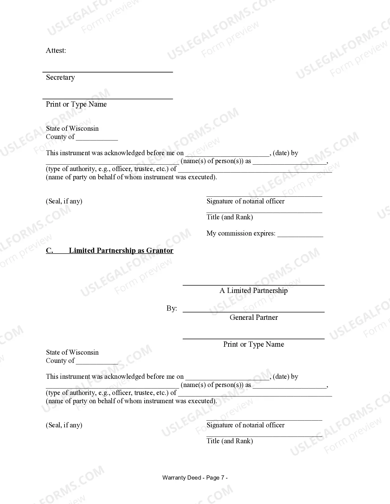 Preview Warranty Deed for Limited Partnership or LLC is the Grantor, or Grantee
